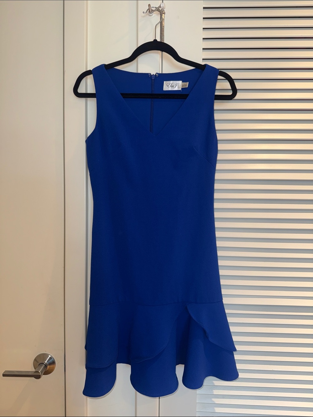 Eliza J Royal Blue Sleeveless V-Neck Mini Dress with Ruffle Hem